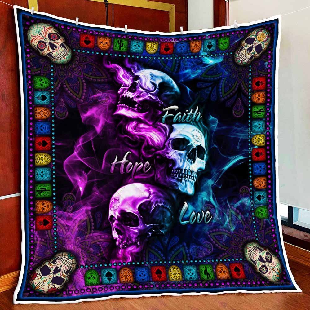 Skull Faith Hope Love Quilt Blanket