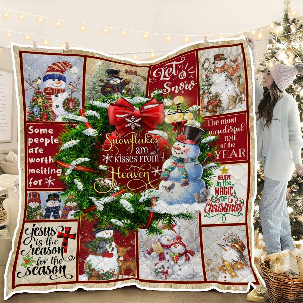 Snowman Quilt Blanket Snowflakes Are Kisses From Heaven Lha1874q