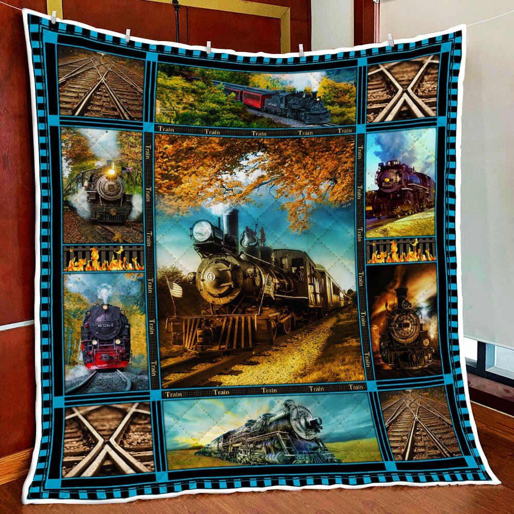 Steam Railroad Trains Quilt Blanket