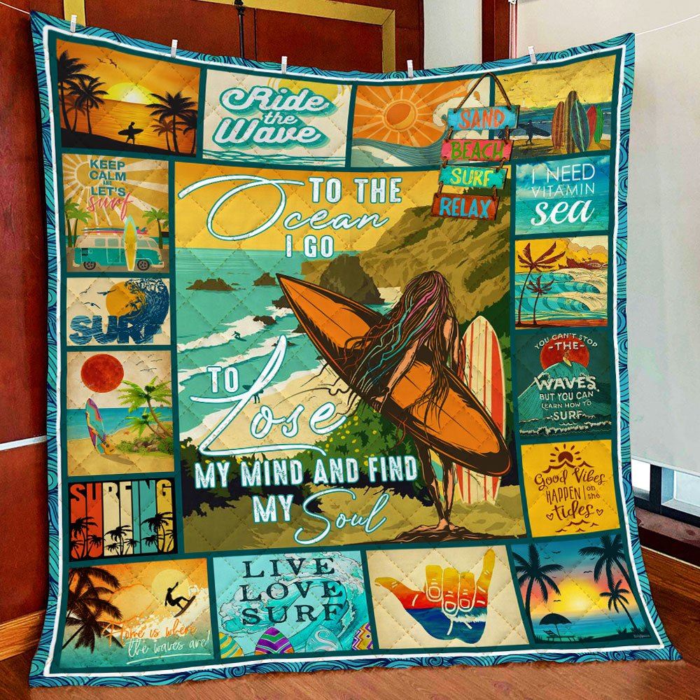 Surfing Beaches To The Ocean I Go Quilt Blanket--kanth