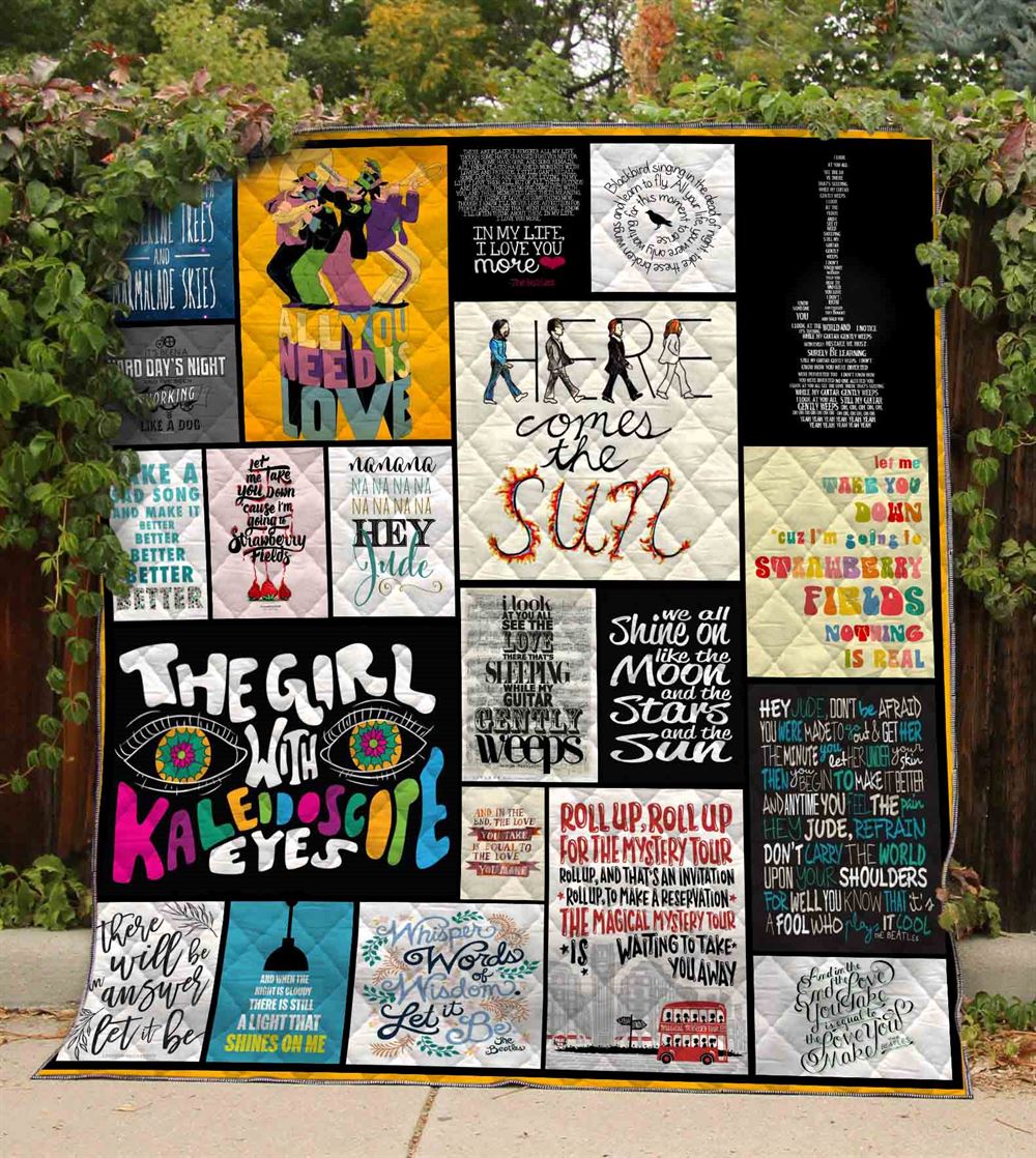 The Beatles Lyrics Quilt Blanket 01