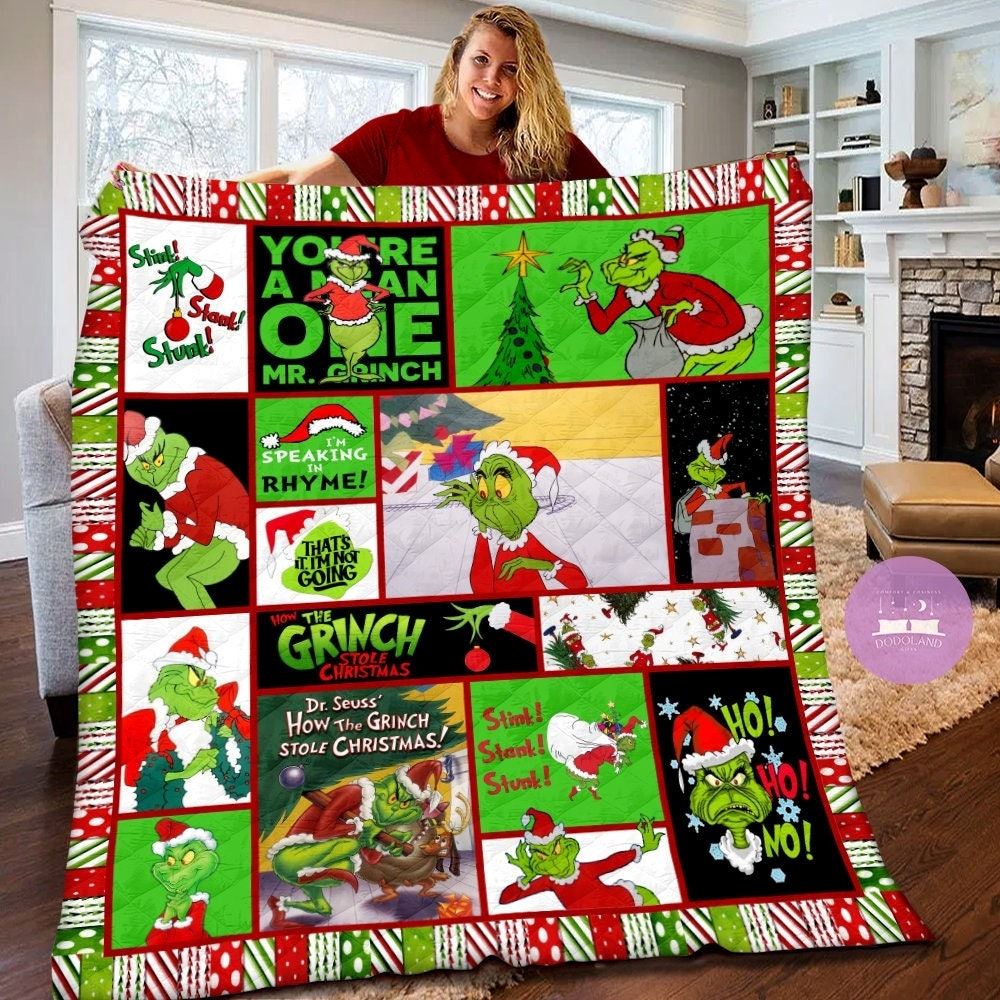 The Grinch Quilt The Grinch Fleece Blanket Dr Seuss The Grinch Birthday Gifts The Grinch Christmas Gift For Kids