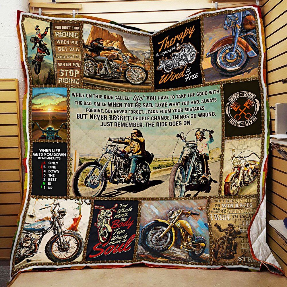 The Ride Goes On Biker Quilt Blanket