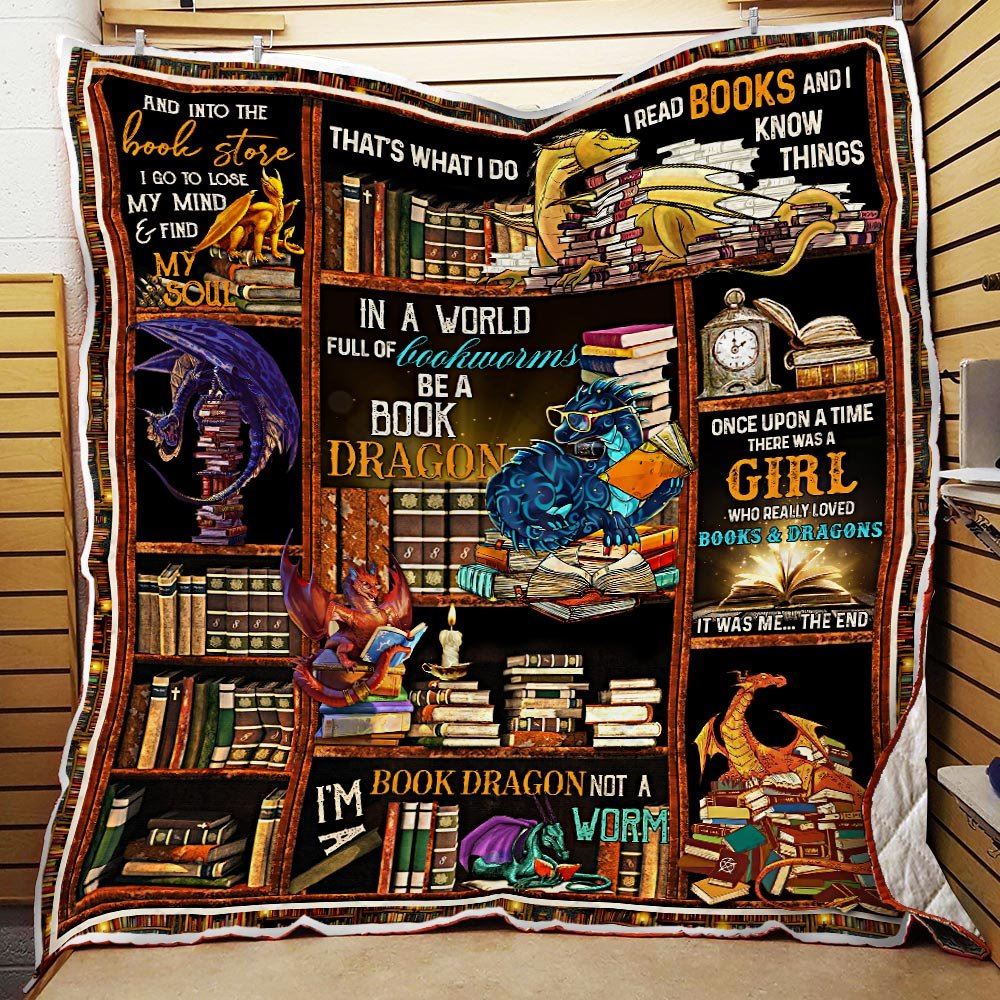 There Was A Girl Who Really Loved Books And Dragons Quilt Blanket