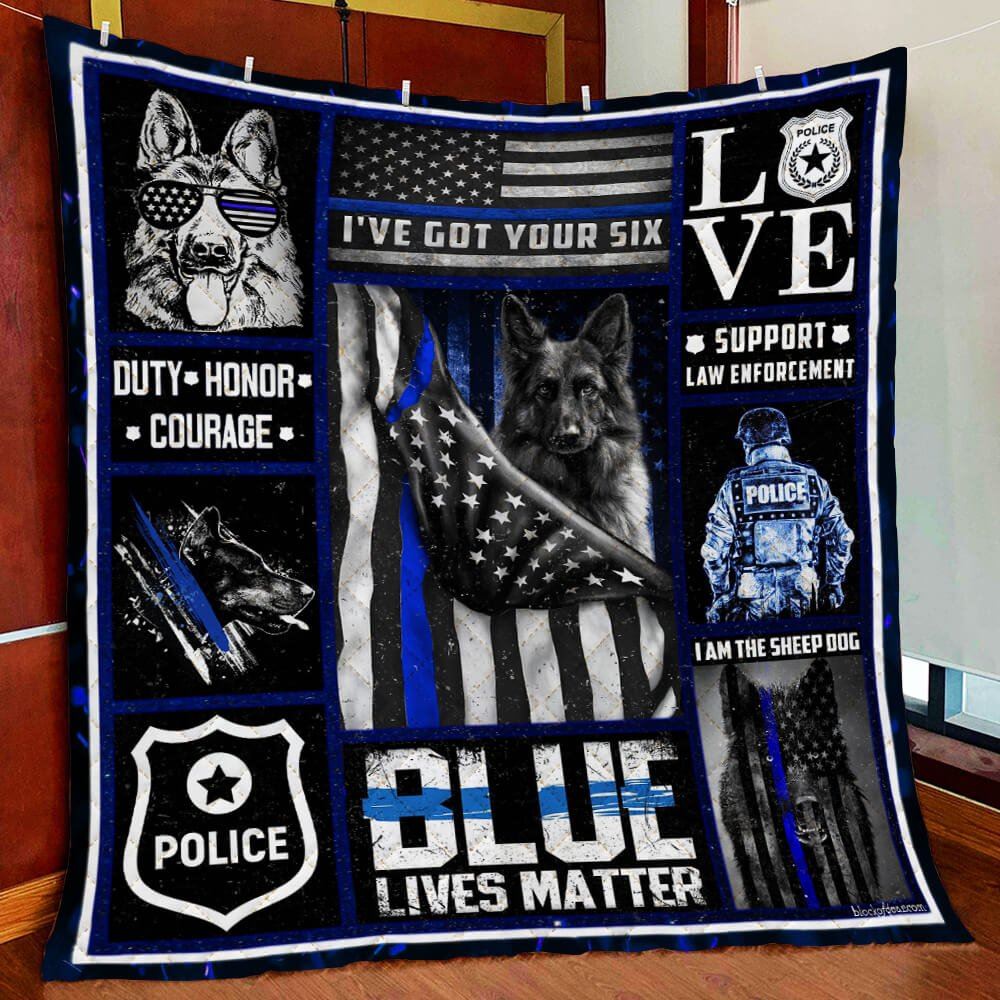 Thin Blue Line Police Dog Quilt Blanket