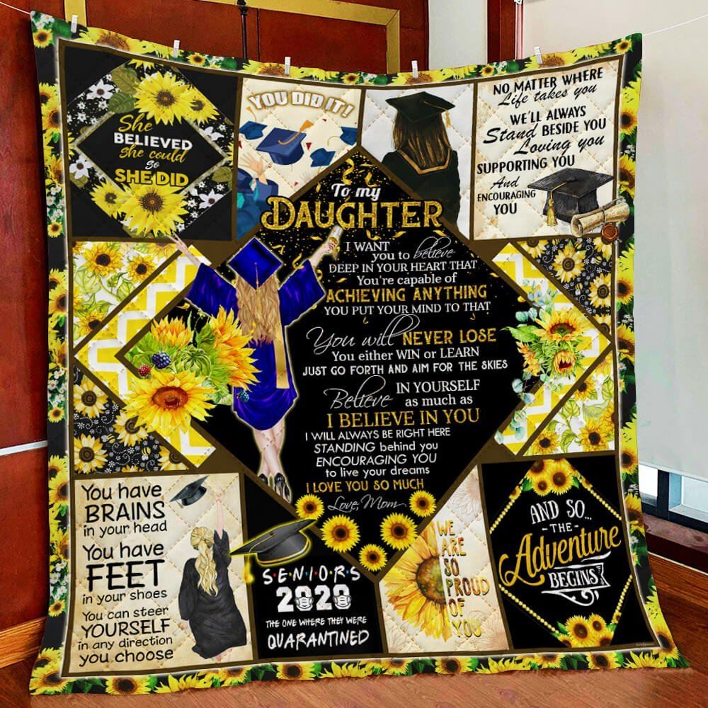 To Daughter Sunflower Senior Graduation Quilt Blanket