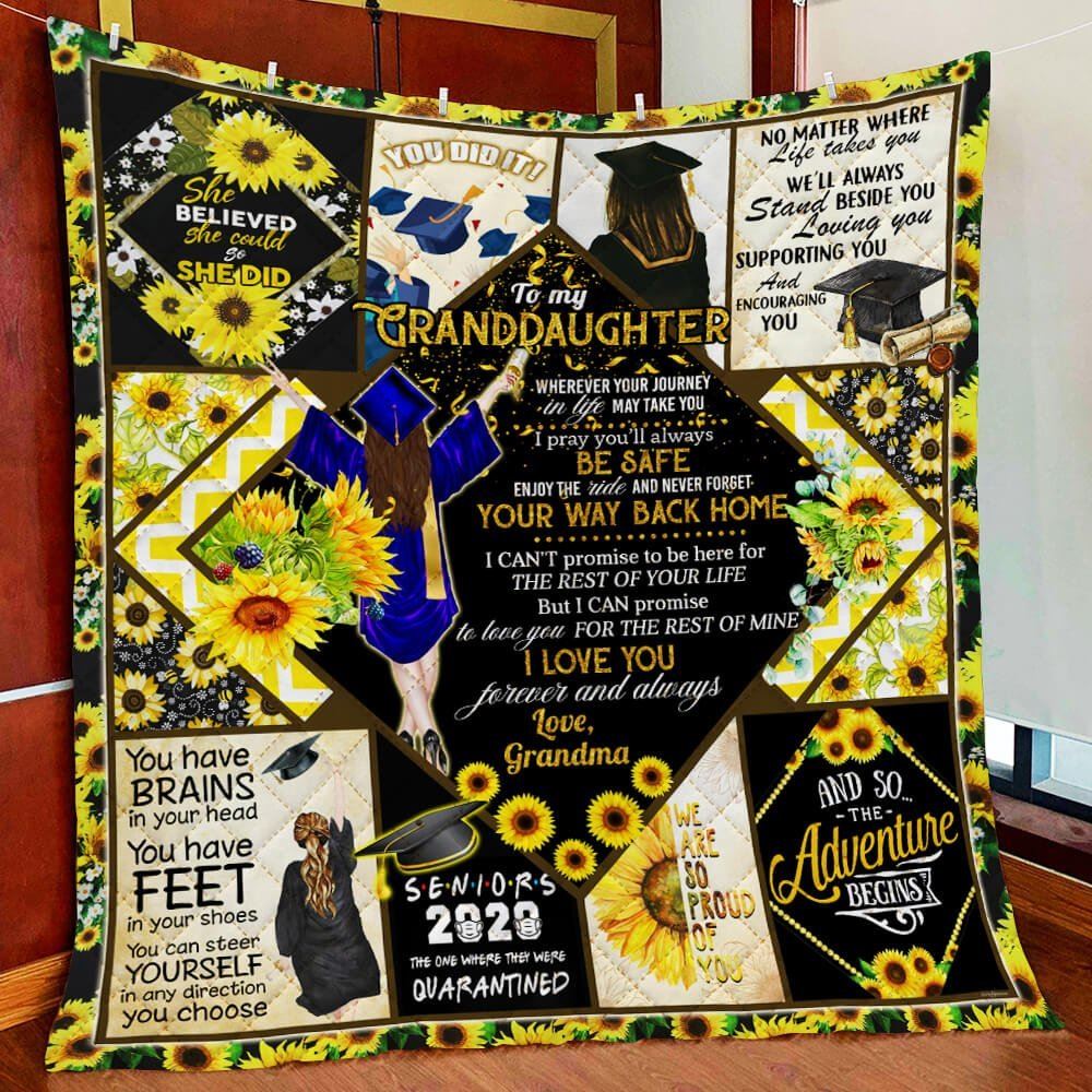 To Granddaughter Sunflower Senior Graduation Quilt Blanket