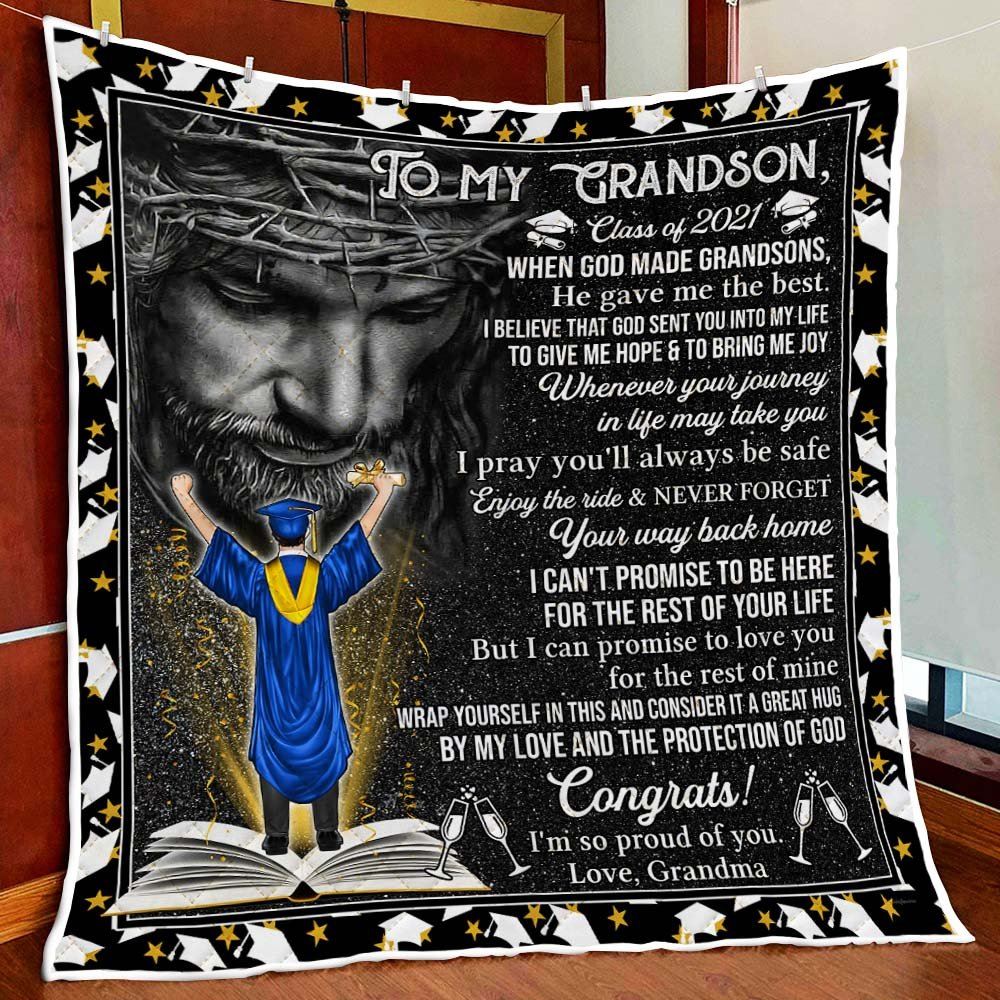 To Grandson On Graduation Consider It A Great Hug By My Love And The Protection Of God Quilt Blanket