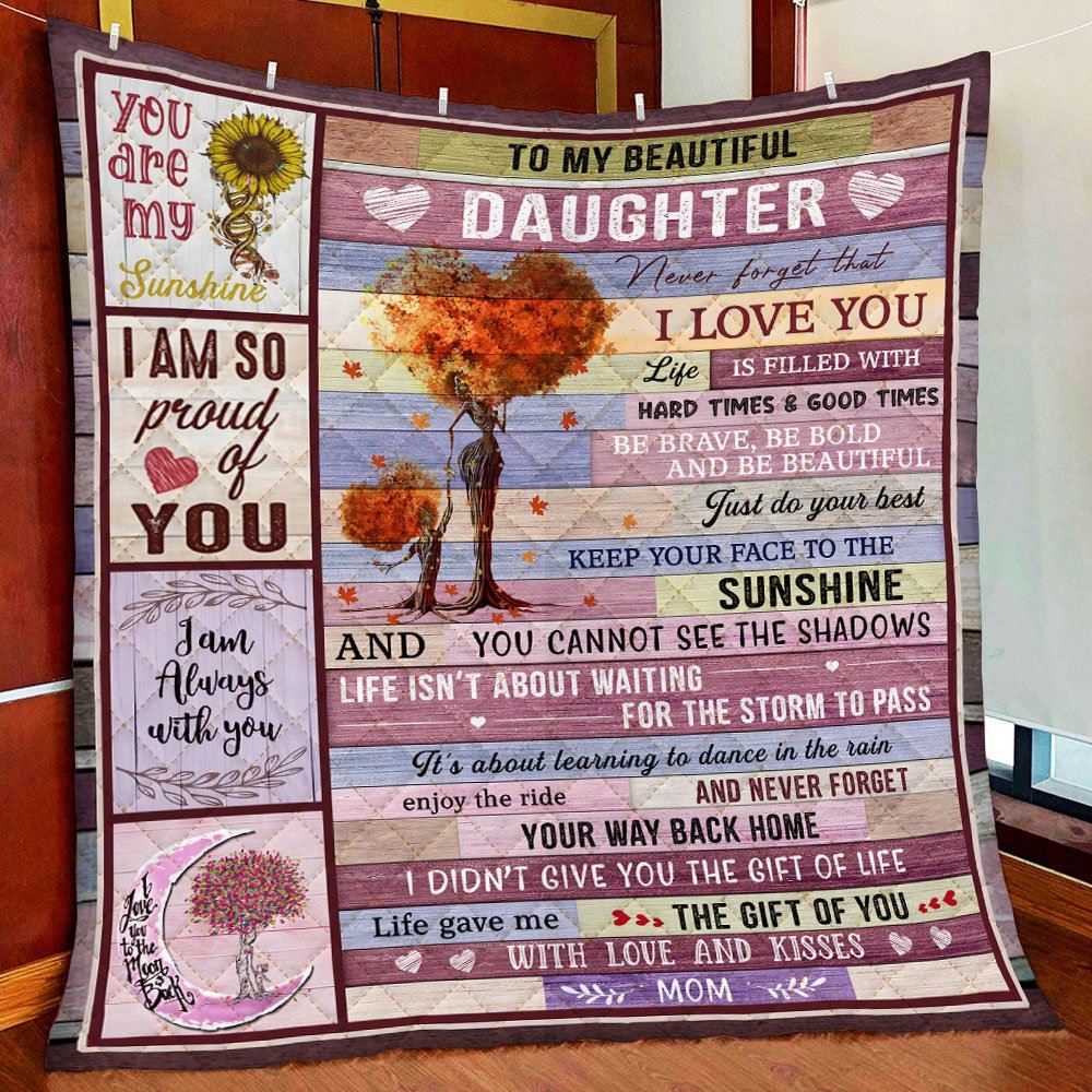 To My Beautiful Daughter Love Mom Quilt Blanket