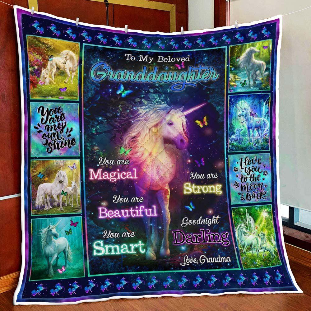 To My Beloved Granddaughter Unicorn Quilt Blanket