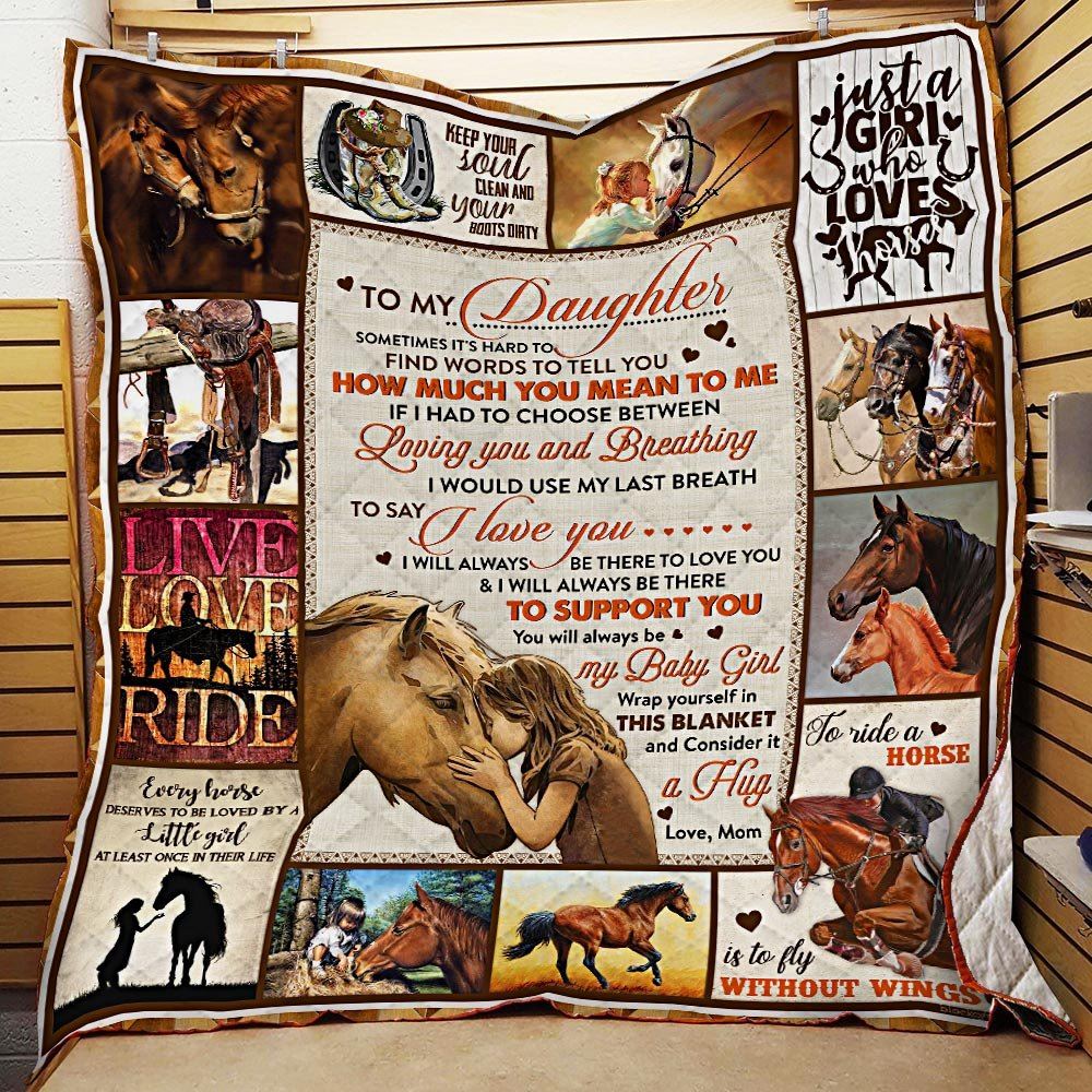 To My Daughter Horse Love Mom Quilt Blanket