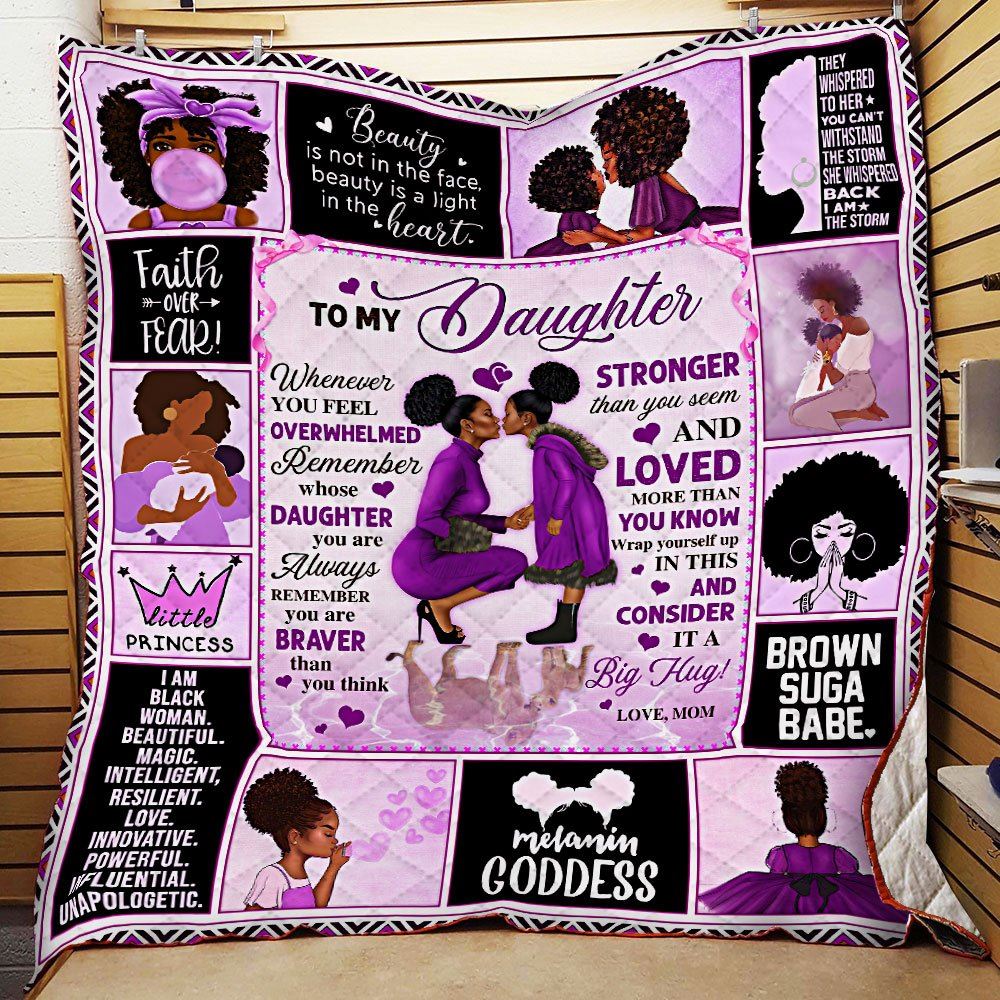 To My Daughter Love Mom Black Woman Purple Version Quilt Blanket