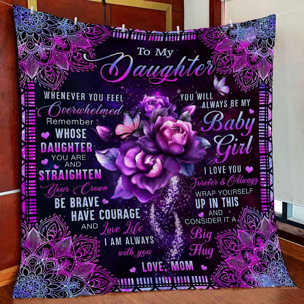 To My Daughter Love Mom Roses Mandala Quilt Blanket