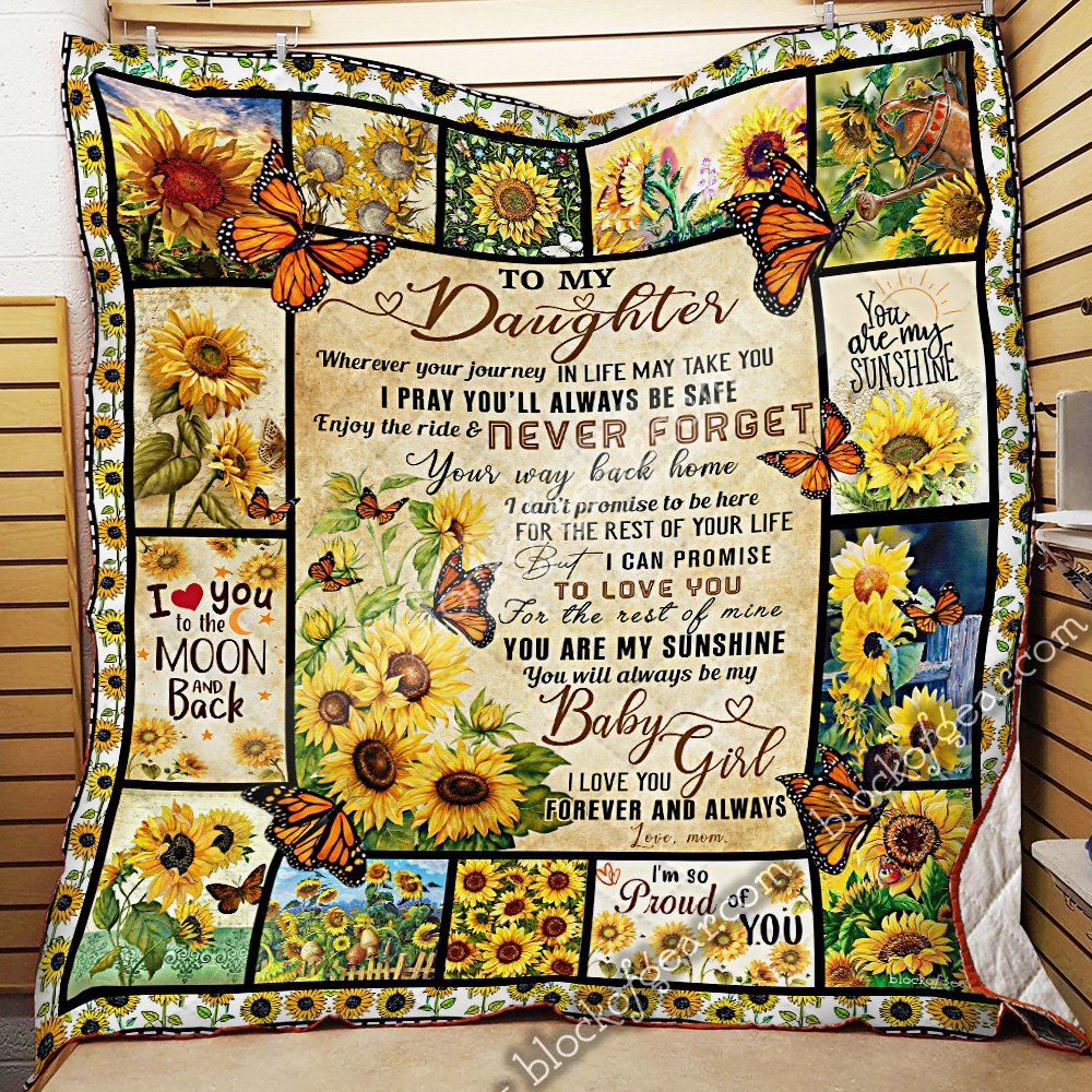 To My Daughter Love Mom Sunflower Butterfly Quilt Blanket