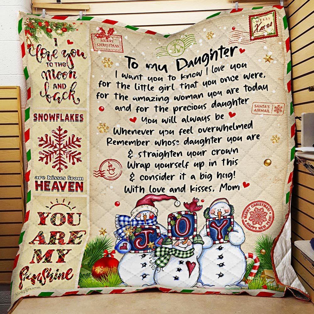 To My Daughter Snowman Love Mom Quilt Blanket