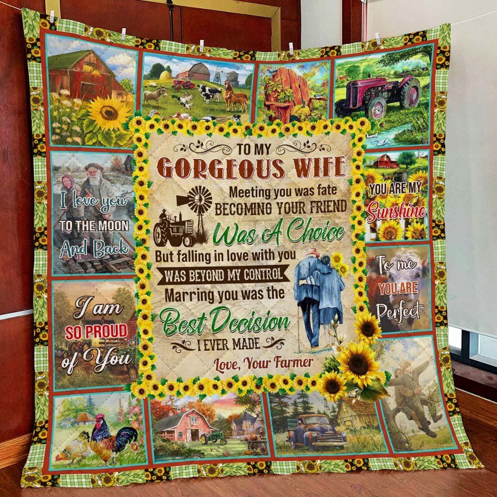 To My Gorgeous Wife Farmer Quilt Blanket