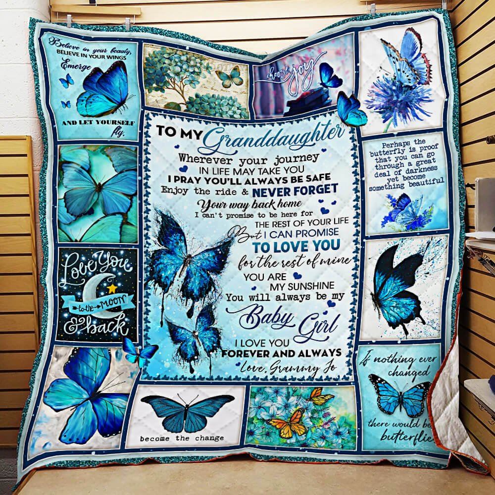 To My Granddaughter I Love You Forever And Always Love Grammy Jo Butterfly Quilt Blanket