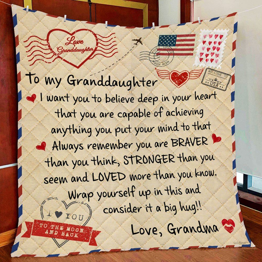 To My Granddaughter Love Grandma Letter Quilt Blanket