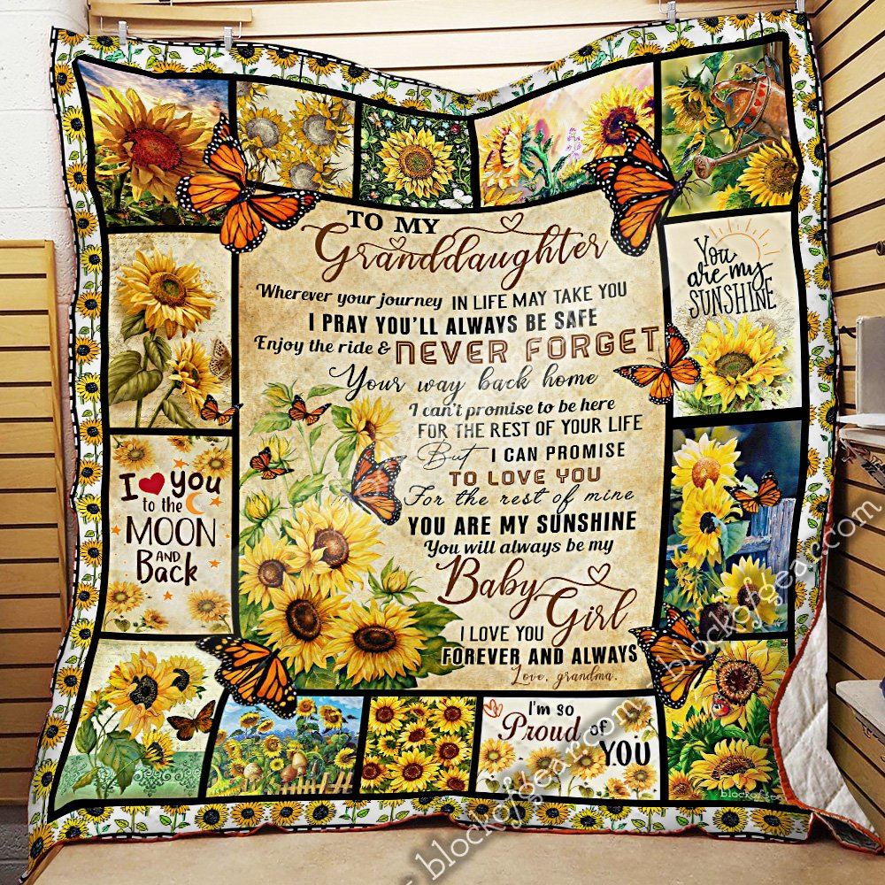 To My Granddaughter Love Grandma Sunflower Butterfly Quilt Blanket