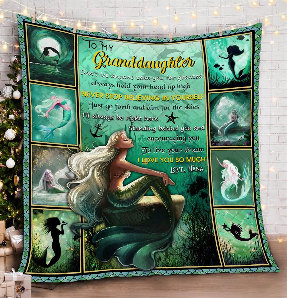 To My Granddaughter Mermaid Love Nana Quilt Blanket