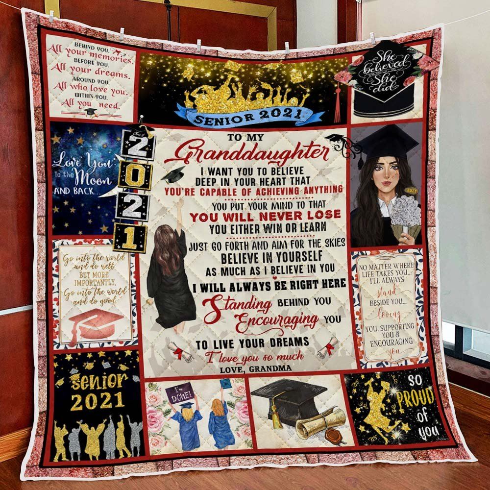 To My Granddaughter Senior 2021 Graduation Quilt Blanket