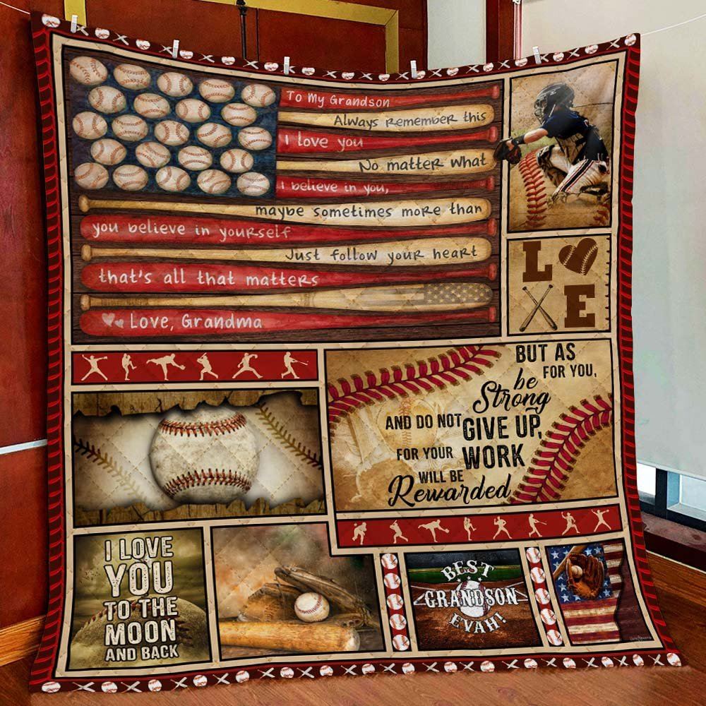 To My Grandson Baseball Quilt Blanket