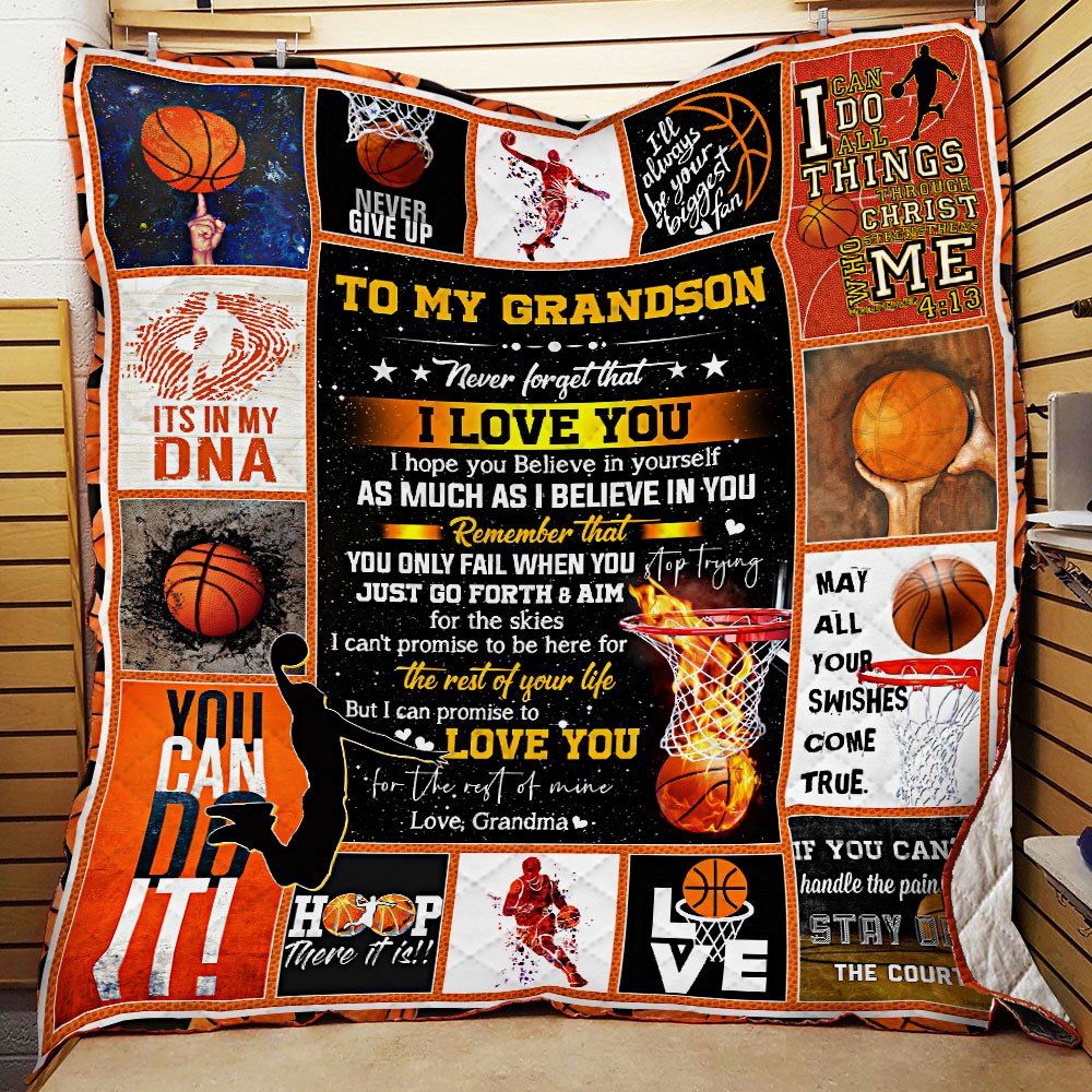 To My Grandson Basketball Love Grandma Quilt Blanket