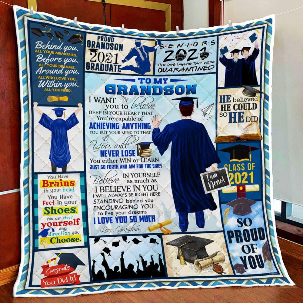 To My Grandson Graduation Class Of 2021 Quilt Blanket