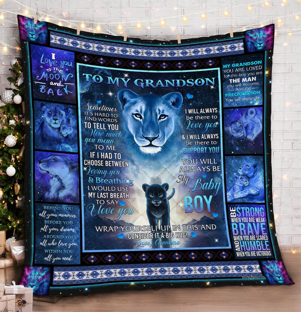 To My Grandson Lion Quilt Blanket