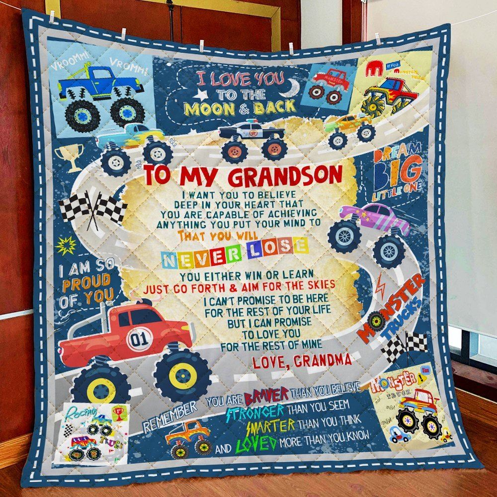 To My Grandson Monster Truck Quilt Blanket