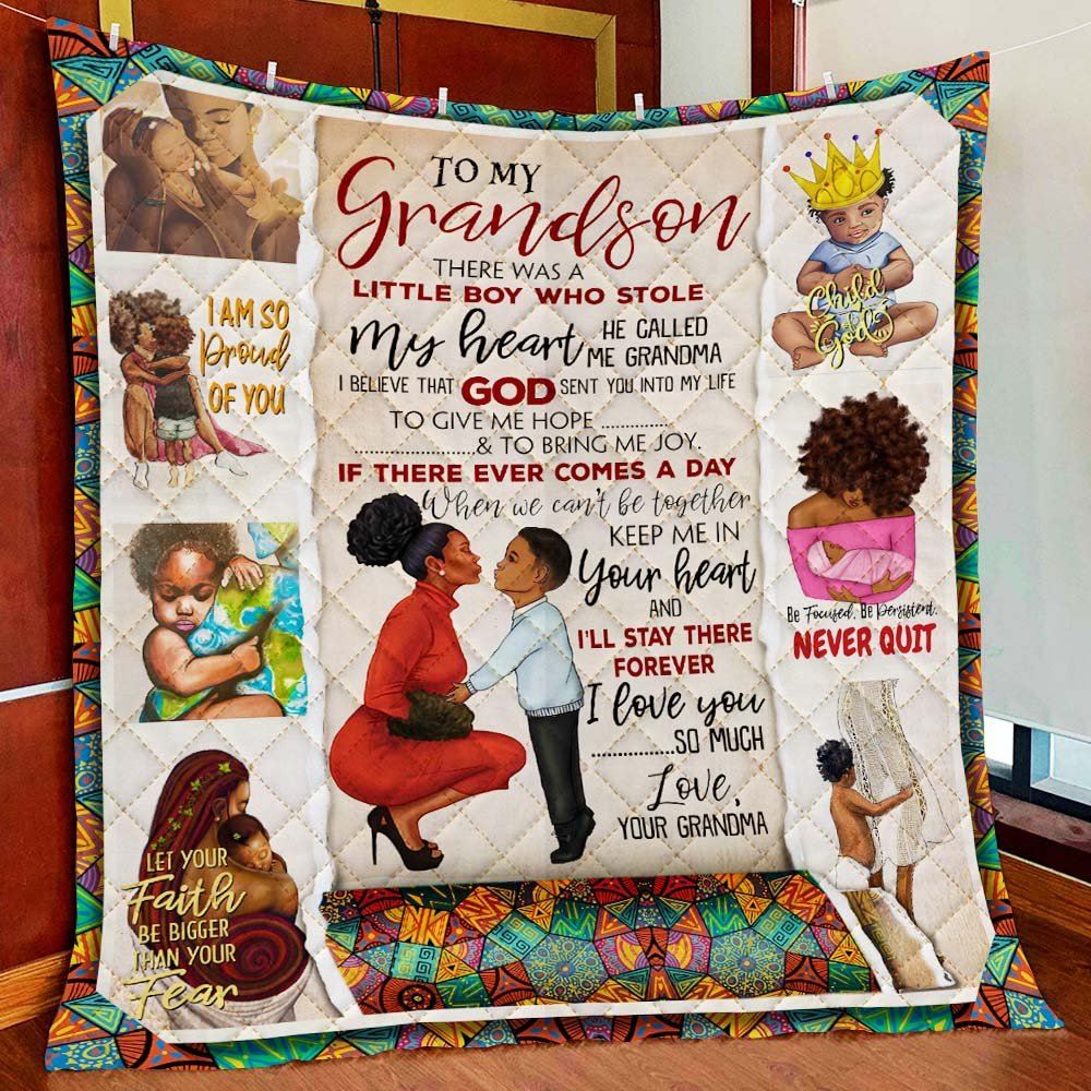 To My Grandson My Black Boy I Love You So Much Quilt Blanket