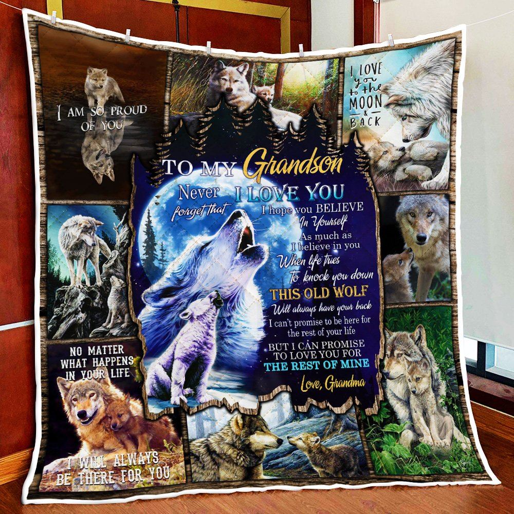 To My Grandson Wolf Quilt Blanket Thh3311qv1