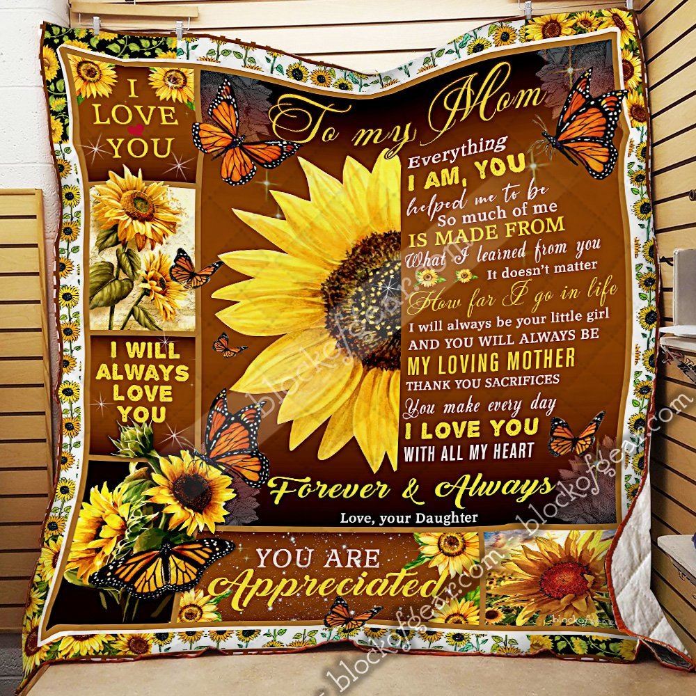 To My Mom Butterfly Sunflower Quilt Blanket Thn1888