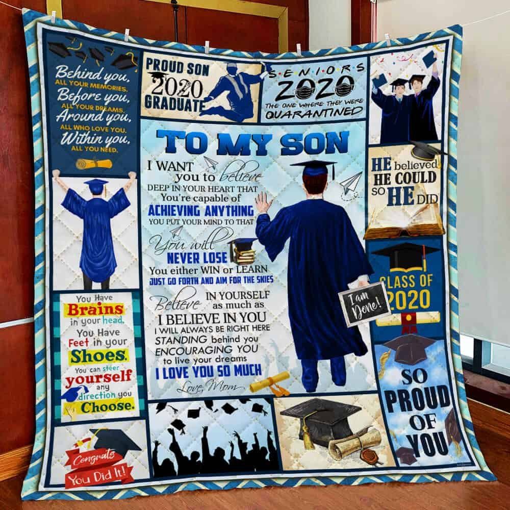 To My Son Proud Son 2020 Graduate Senior 2020 Quilt Blanket