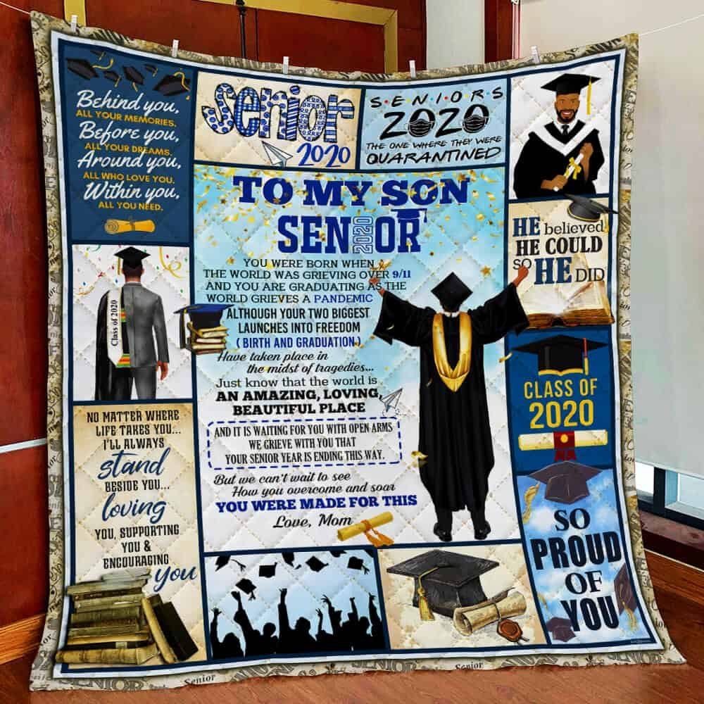 To My Son Senior 2020 Quilt Blanket--bwgry