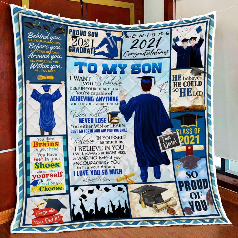 To My Son Senior 2021 Graduation Quilt Blanket