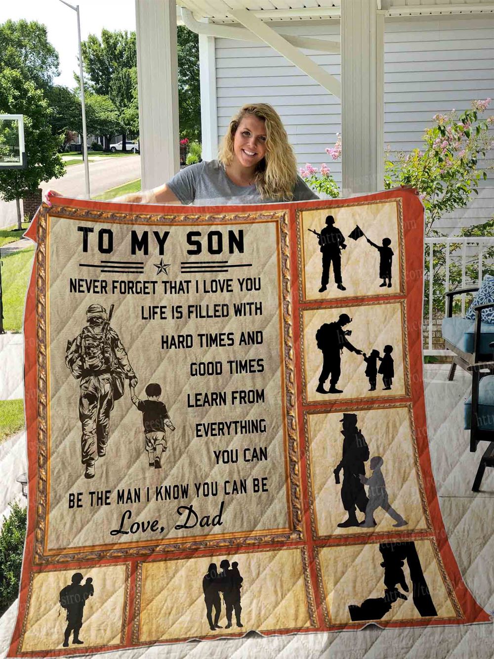 To My Son- Soldier Dad Quilt Blanket 01