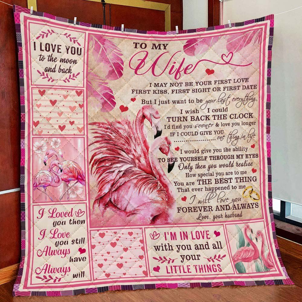 To My Wife Flamingo Quilt Blanket