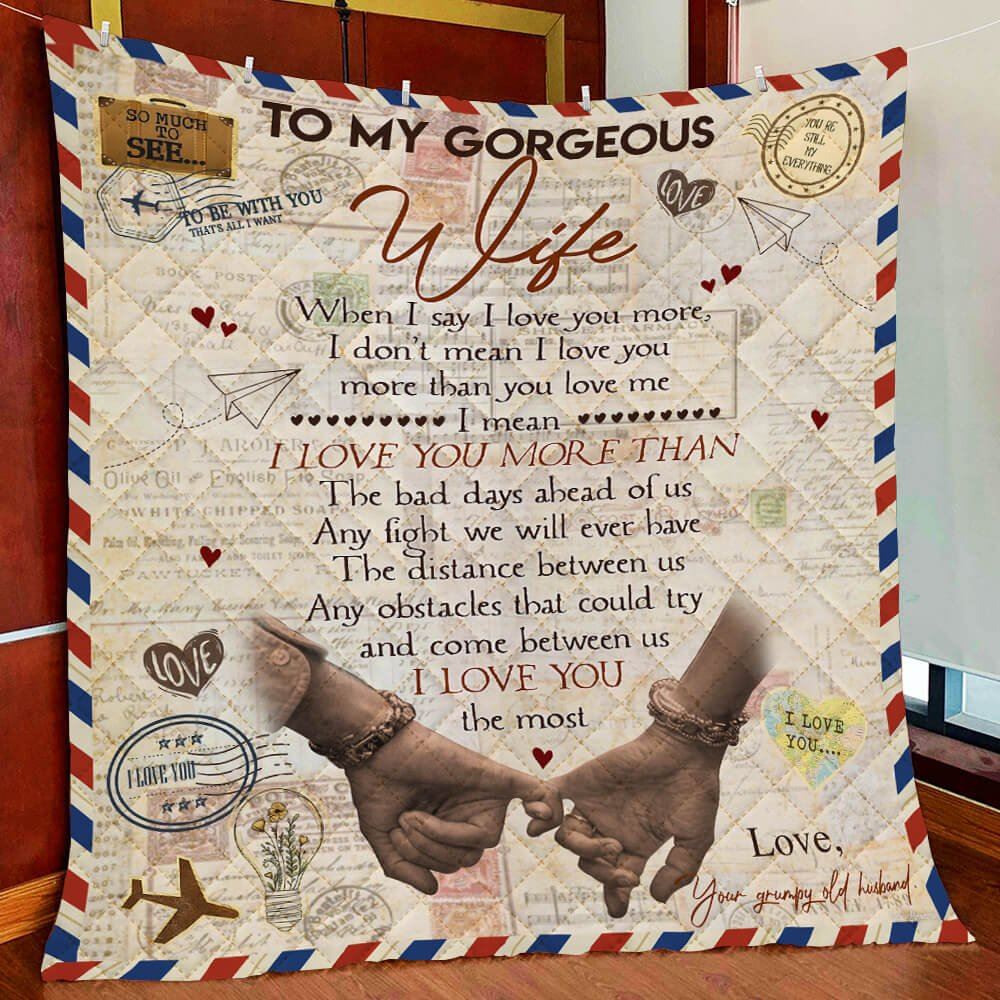 To My Wife I Love You Letter Quilt Blanket