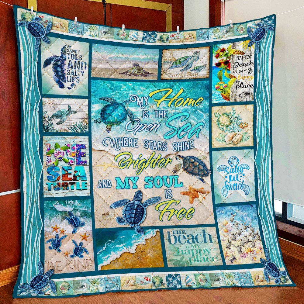 Turtle My Home Is The Open Sea Quilt Blanket