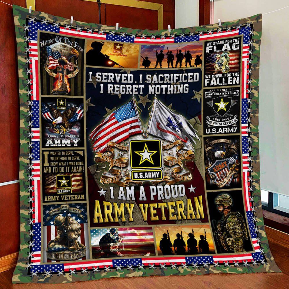 Us Army I Am A Proud Army Veteran Quilt Blanket