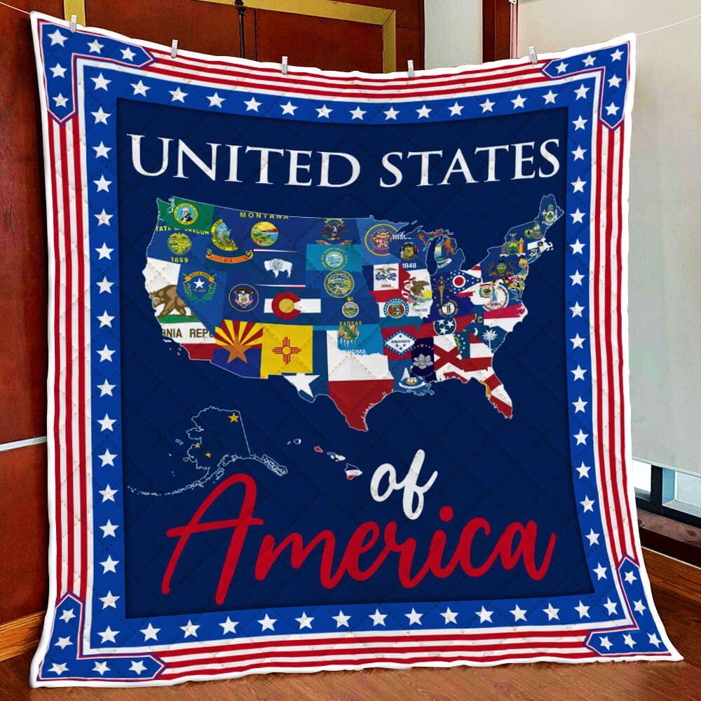 Us Map Quilt Blanket United States Of America Bnn250q