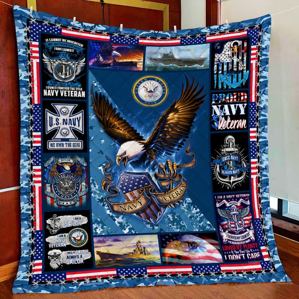 Us Navy I Am A Proud Navy Veteran Eagle Quilt Blanket--4vk88