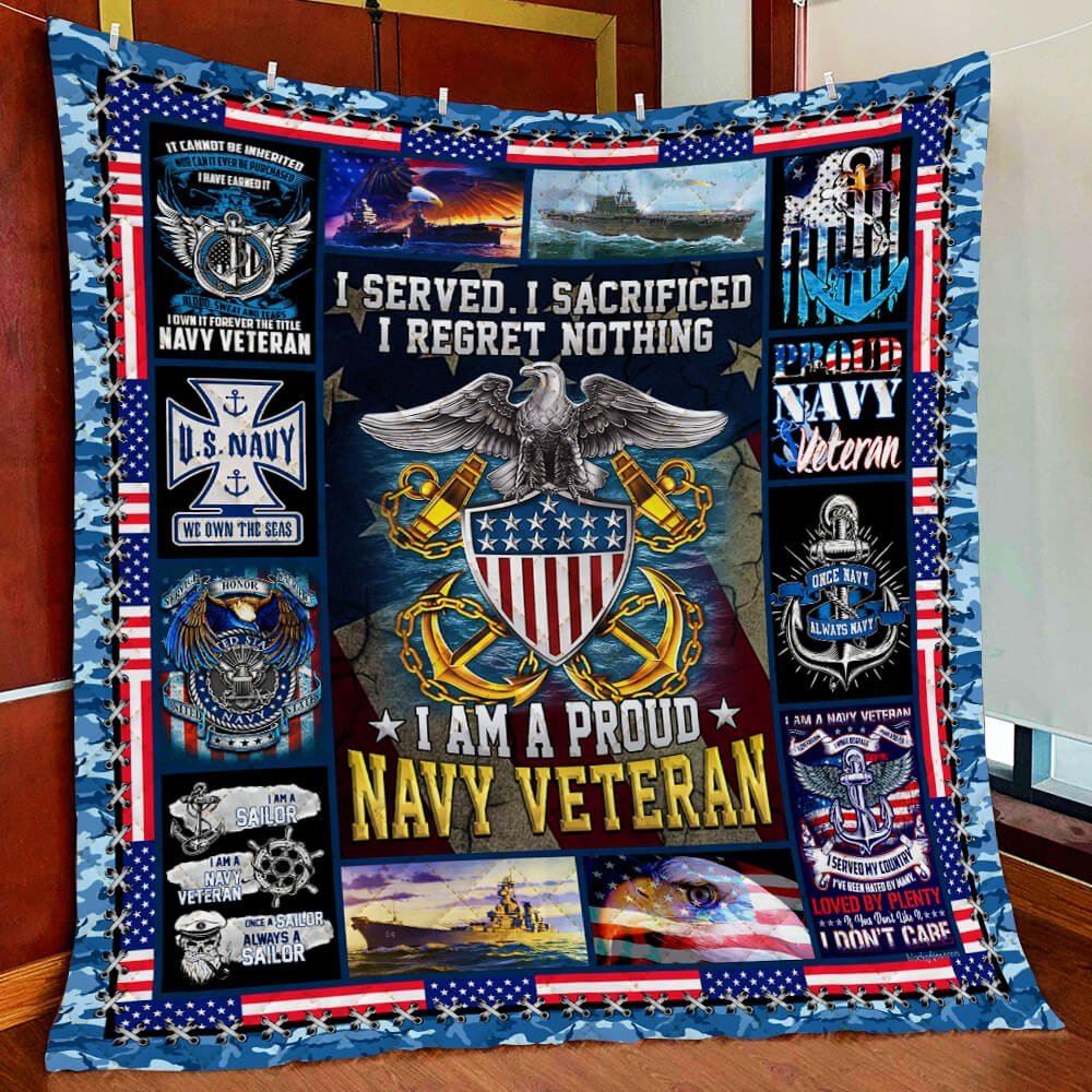 Us Navy I Am A Proud Navy Veteran Eagle Quilt Blanket