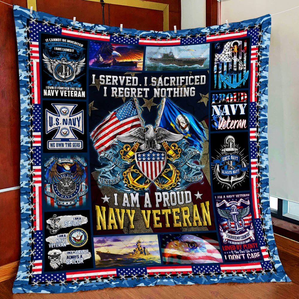 Us Navy I Am A Proud Navy Veteran Quilt Blanket