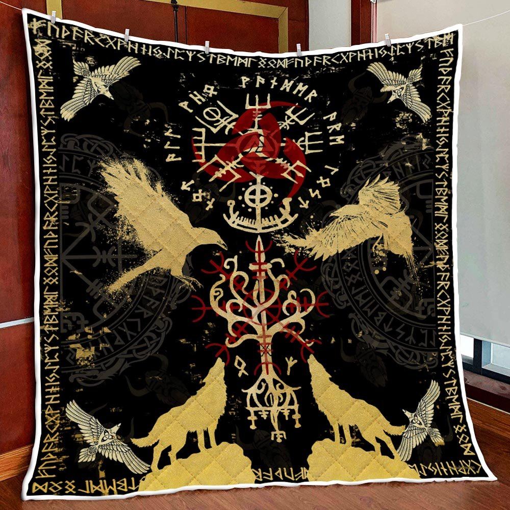 Viking Vegvisir Yggdrasil Quilt Blanket