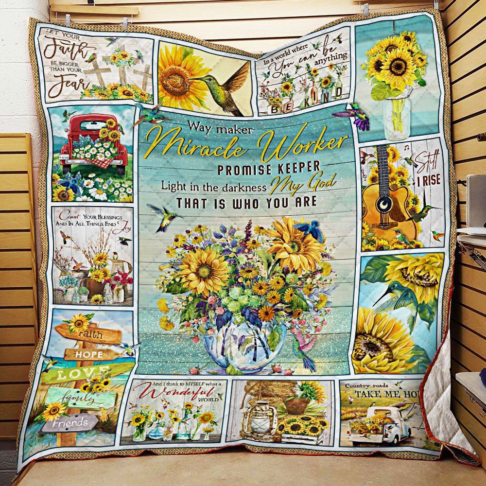 Way Maker Light In The Darkness My God Hummingbird And Sunflower Quilt Blanket