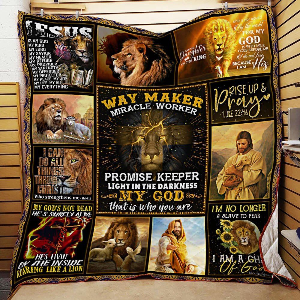 Way Maker Miracle Worker Promise Keeper Light In The Darkness Jesus Quilt Blanket