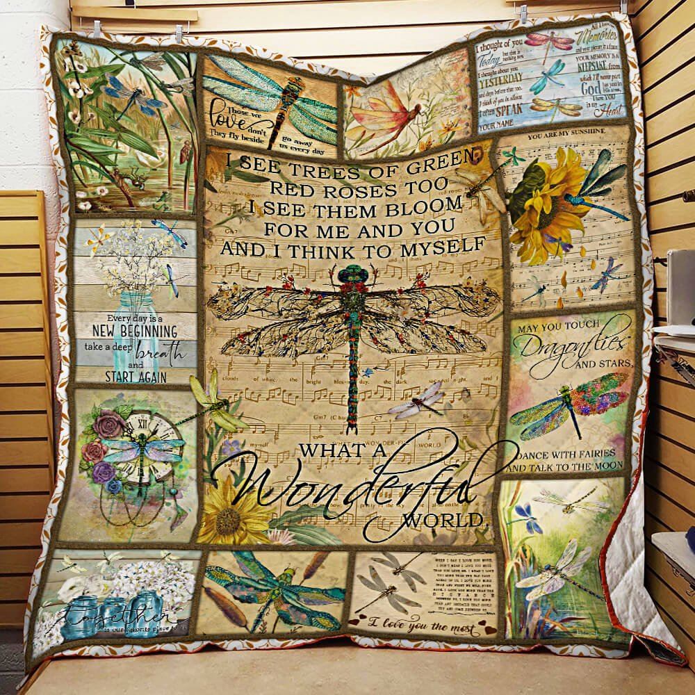 What A Wonderful World Dragonfly Quilt Blanket