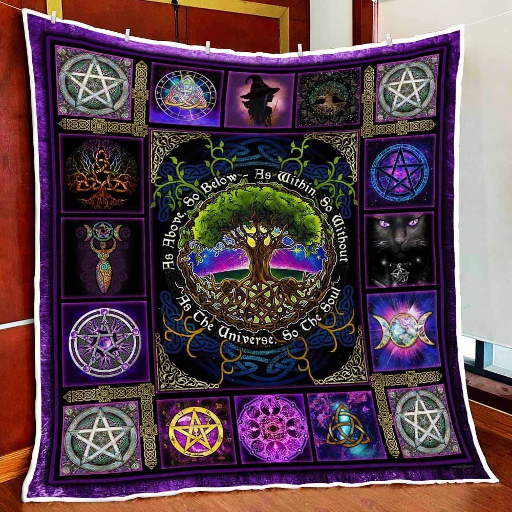 Wiccan Pagan Witch Tree Of Life As Above So Below Quilt Blanket